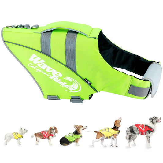Zooland Dog Life Jacket with Reflective Stripes Adjustable High Visibility Dog Life Vest Ripstop Dog Lifesaver Pet Life Preserver with High Flotation Swimsuit for Medium Dogs